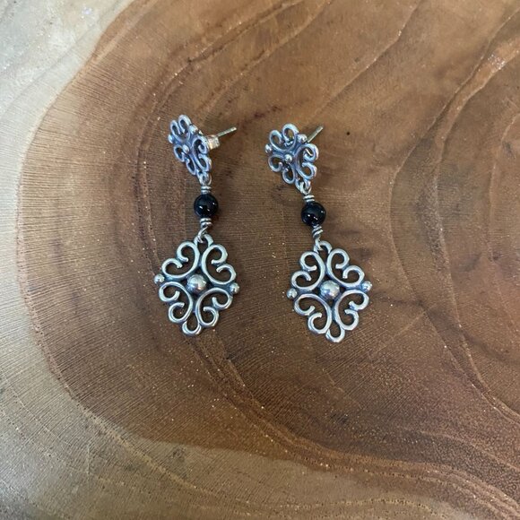 RETIRED James Avery Sorrento Onyx Filigree Earrings Sterling Silver